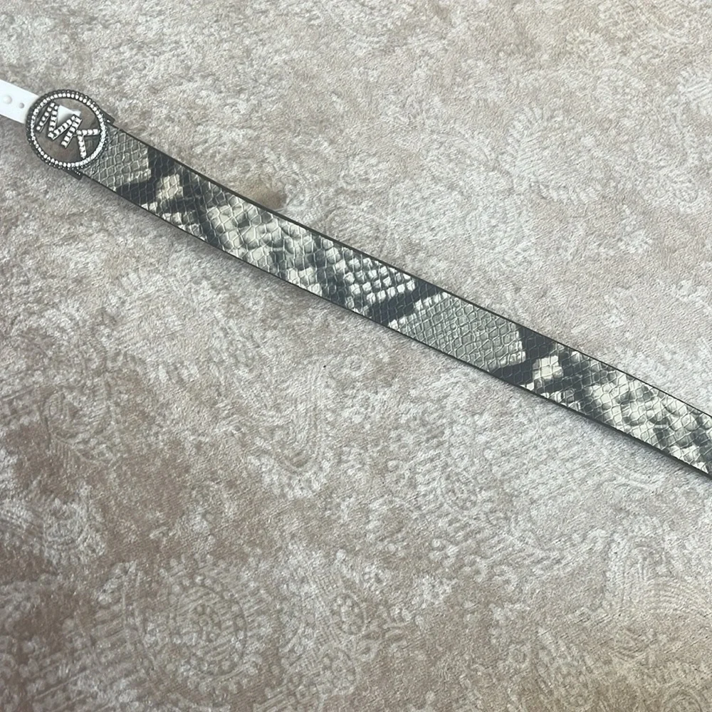 Brand New Michael Kors Genuine Leather Snakeskin Print Belt Sparkly Logo Buckle